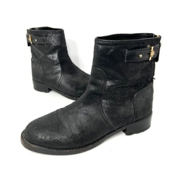Tory Burch Selena Crinckled Leather Boots Size 10 Black - Picture 2 of 9